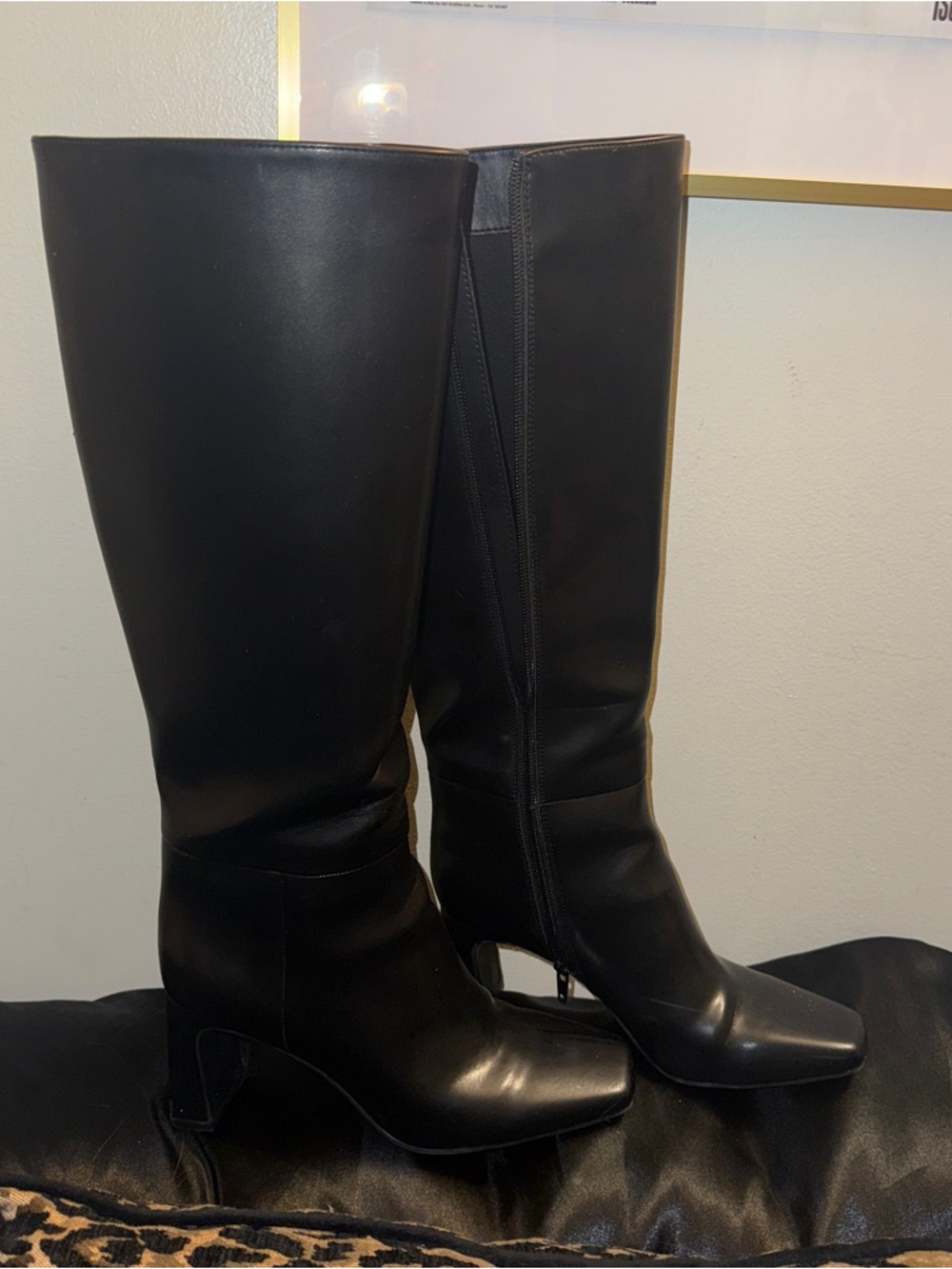INC International Concepts Black Knee-High Leather Heeled Boots